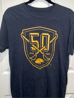 Buffalo Sabres Blue Light Navy Shirt with Gold 50th Anniversary Crest Smal